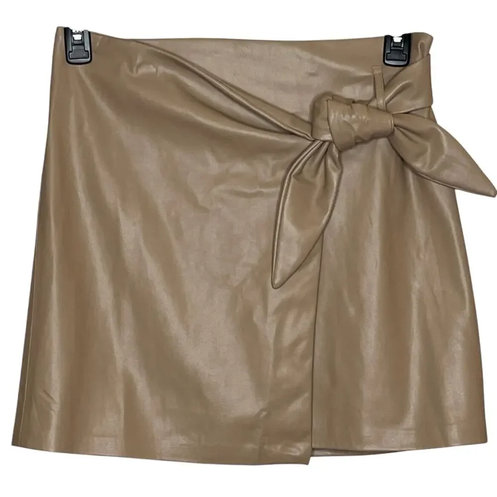 Jason Wu Medium Vegan‎ Leather Tan Wrap Mini Skirt
